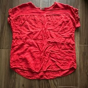 Saiph Red Linen Cotton Ruffle‎ Sleeve Blouse Made in Italy 3X Plus Size 51293